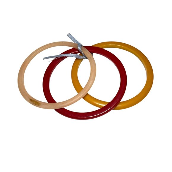 Vintage Plastic Retro Style Bangle Bracelet Set Red Yellow Beige Retro Jewelry - Picture 1 of 6